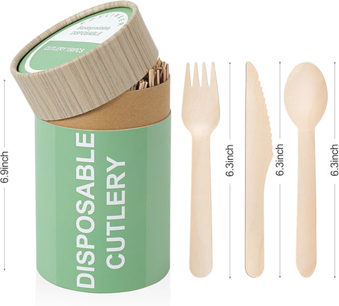 (150 Pcs) Special Edition Compostable Cutlery Set - Disposable Wooden Cutlery Set - Alternative to Plastic, Eco Friendly, Biodegradable, 50 Each Wooden Spoons, Knives, Forks Disposable Utensils Set by EZYLINKER