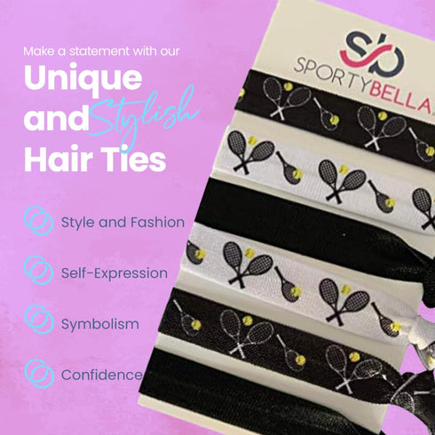 Sportybella Tennis Hair Accessories for Girls (Black/White) - No Crease Hair Ties, Stylish Design for Young Tennis