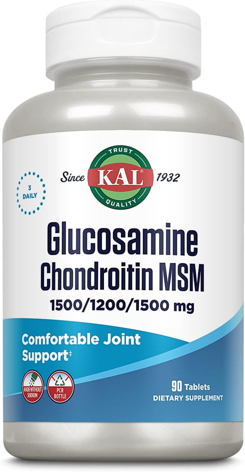 KAL Joint Support Supplement, Glucosamine Chondroitin MSM, 1500mg Glucosamine, 1200mg Chondroitin, 90 Tablets