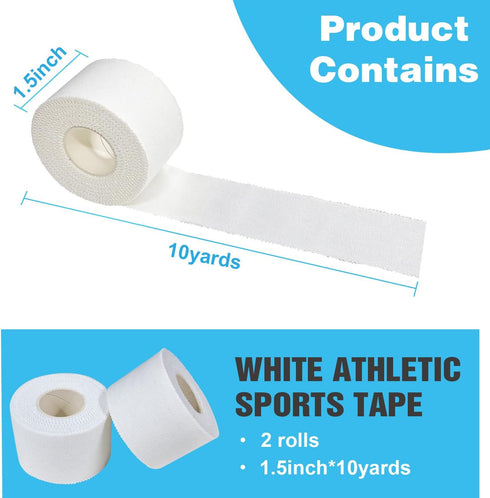 Residue(1.5in*10yd*2rolls*White) Athletic Tape Athletic & Medical Trainers & First Aid Tape for Injuries Wrist Ankle