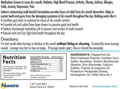 Lozenges, Salese Dry Mouth Relief, Xylitol, Time Release, Oral Health Peppermint Flavor