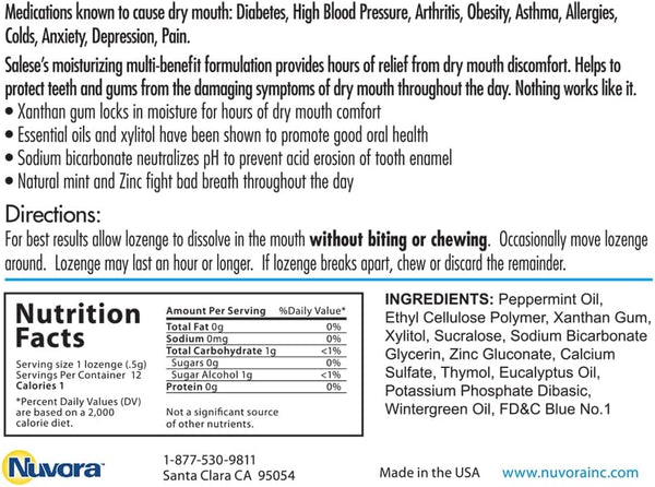 Lozenges, Salese Dry Mouth Relief, Xylitol, Time Release, Oral Health Peppermint Flavor