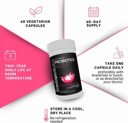 Intelligent Labs Women's Probiotics Formula with Cranberry Extract, D-Mannose, 60-Day Supply, 6 Billion CFU