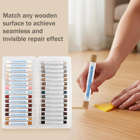 Ovrilossa 30 2 Wood Filler Sticks, Colors Wood Repair Wax Crayons with Scrapers, Touch Up Wax Sticks Repair Kit