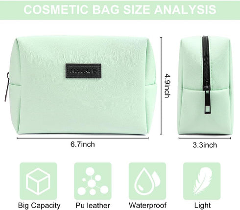 MAANGE Small Makeup Bag for Purse, Travel Cosmetic Bag Pouch, PU Leather Portable Zipper Pouch for Women (Green)