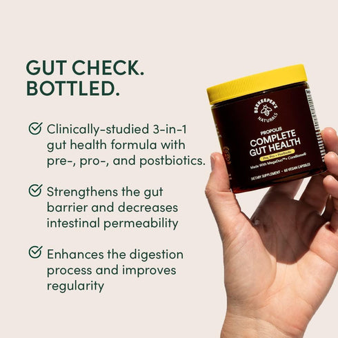 Beekeeper's Naturals Complete Gut Health - 3-in-1 Probiotics, Prebiotic, Postbiotic - 60ct Vegan Capsules for Digestive