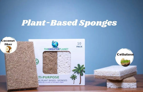 THE GREATER PLANET Natural Kitchen Sponges: Eco Friendly Multipurpose Wood Cellulose Scrub Sponges, 10 Pack