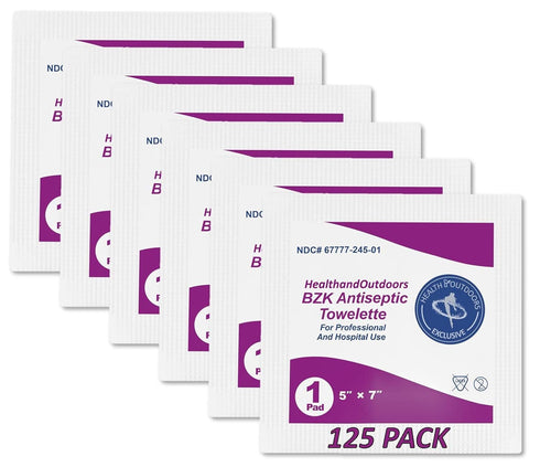 HAO 5" 7" (125 Count) BZK Antiseptic Moist Towelette x Wipe Hand & Body Cleansing Wet Napkins Alcohol-Free Individually