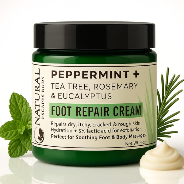 Peppermint + Rosemary, Eucalyptus & Tea Tree Foot Cream - Moisturizing Foot Lotion for Cracked Heel Repair (4 oz)