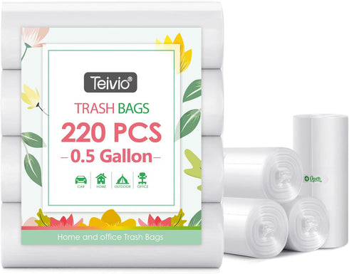 0.5 Gallon Mini Strong Trash Bags, Tiny Bathroom Liners by Teivio, Fit 2 Liters or Less, 220 Counts