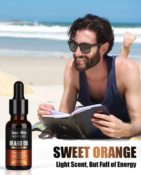 ISNER MILE 5 Pack Beard Oil Set - Leave in Conditioner Cedarwood, Sandalwood, Sage, Sweet Orange for Men