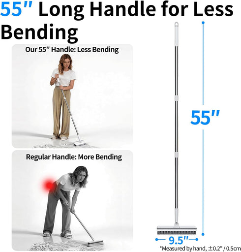 Purexa 55" 2-in-1 Floor Scrub Brush with Long Handle, Floor Brush with Built-in Squeegee, Adjustable Angle Head
