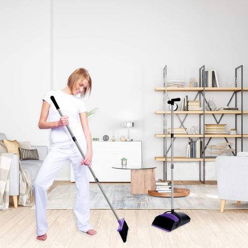 Upright Broom and Dustpan Set, 50-in Long Handle Self Cleaning for Home, Kitchen, Office Floors