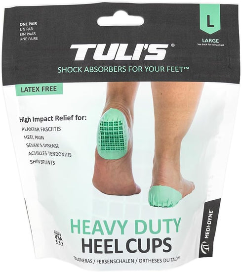 Tuli's Heavy Duty Heel Cups, Cushion Insert for Shock Absorption, Plantar Fasciitis, Sever’s Disease and Heel Pain, Made in the USA, Regular, 1 Pair