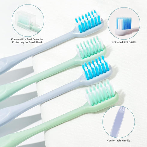 Y-Kelin 4 Pcs U-Shaped Orthodontic Toothbrush, Soft Bristle with 4 Toothbrush Head Covers for Effective Cleaning Teeth