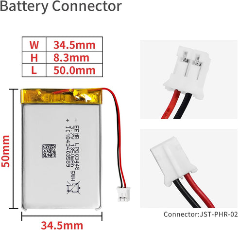 EEMB 3.7V Lipo Battery 1350mAh 803448, Rechargeable Lithium Polymer Battery with JST Connector