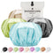 Reusable Extra Large Shower Cap for Women - 4 Pack Satin Double Layer EVA Waterproof Long Hair Caps (Baby Blue, Brown,