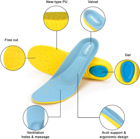 VoMii Unisex Shoe Insoles, Memory Foam, High Arch Support for Men and Women, Plantar Fasciitis Relief