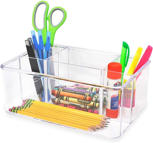 Isaac Jacobs 5-Compartment Clear Acrylic Organizer (10” L x 7” W x 4” H) - Multi-Sectional Makeup Brush Holder &