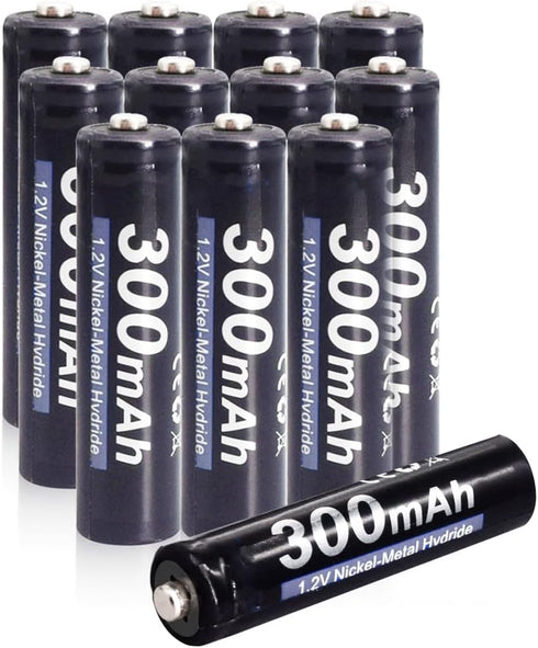 1.2V Ni-MH AAA 300mAh Rechargeable Battery, 12 Pack for Solar Lights, Remote Controllers, Electric Toys