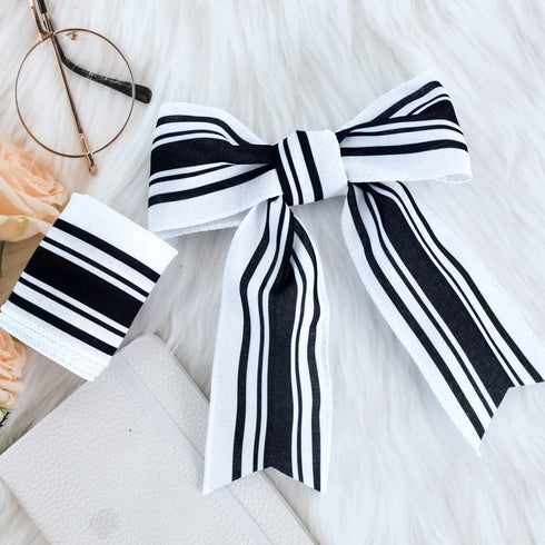 TONIFUL 2.5 Inch Black and White Striped Wired Edge Ribbon, 6 Yds, for Gift Wrapping, Wreath Bows, Crafts