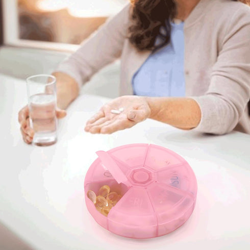 sneovvin (Pack 2) 7 Portable Weekly Pill Organizer of Day Container,Round Case Travel Friendly,Daily Week Pill