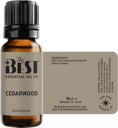 Cedarwood Essential Oil, 10 ml (0.33 fl oz), 100% Pure & Natural for Aromatherapy, Diffuser, Spa, Massage