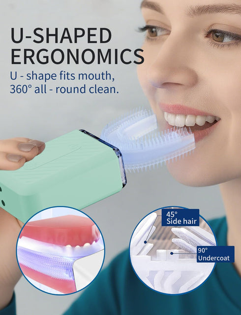 IPX7 U-Shaped Electric Toothbrush for Adults, u Toothbrush with Waterproof, ultrasonic Toothbrush for Home and Travel