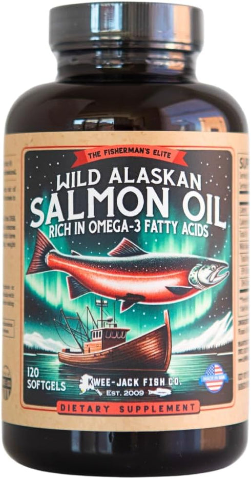 Wild Alaskan Salmon Fish Oil Omega 3 Supplement - 120 Softgels, 1000mg Salmon Oil for Brain & Heart Health