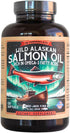 Wild Alaskan Salmon Fish Oil Omega 3 Supplement - 120 Softgels, 1000mg Salmon Oil for Brain & Heart Health