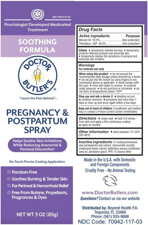 Doctor Butler's Pregnancy & Postpartum Spray - Perineal Spray and Hemorrhoid Treatment with Aloe, 3oz.