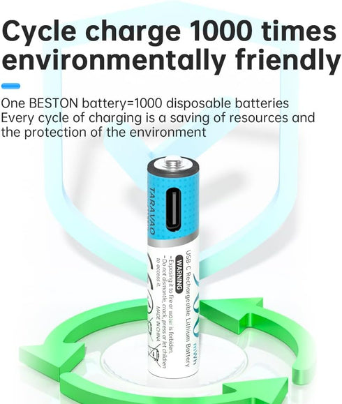 TARAVAO 1.5V (8 Pack) Constant Rechargeable AAA Lithium Batteries for Remote, Mouse, Toys, Type-C USB Charging Triple A