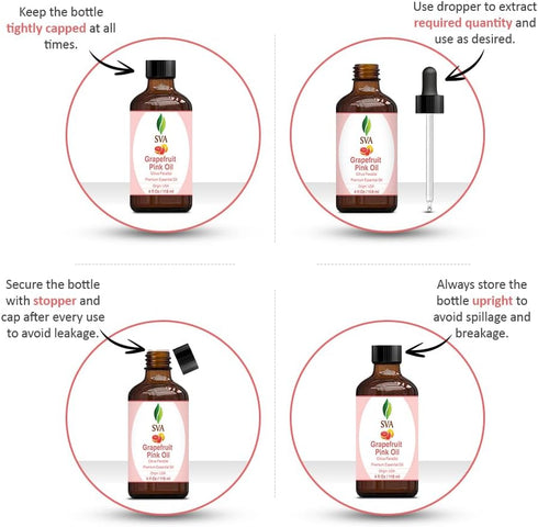 SVA Organics Grapefruit Pink Oil with Dropper- 118 ml (4 fl. oz.) 100% Pure, Natural and Therapeutic Grade for Radiant Skin, Lustrous Hair, Aromatherapy & Massage