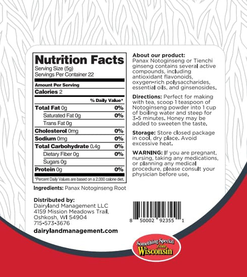 Dairyland Management Pure Panax Notoginseng Powder - 100% Natural Tienchi Powder for Smoothies, Teas, Herbal Remedies