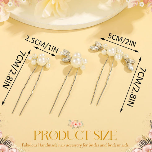 Heread Pearl Bridal Hair Pins, Crystal Wedding Headpiece Hair Accessories for Women and Girls (Pack of 3)