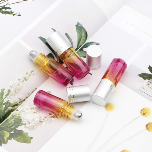JIUWU 10pcs Yellow-Rose Gradient Glass Roller-on Bottles, 5ml with Stainless Steel Balls