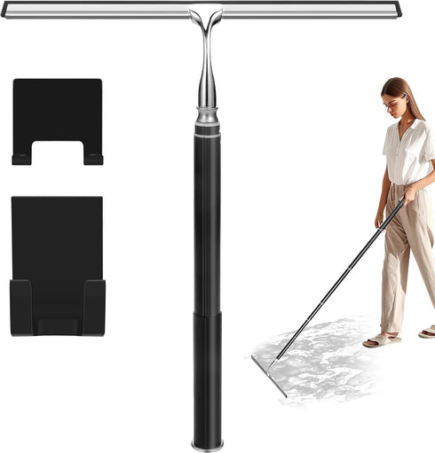 Shower Squeegee with Long Handle, Telescoping Window Squeegee for Glass Door, Tile Wall, Car, and Floor Cleaning