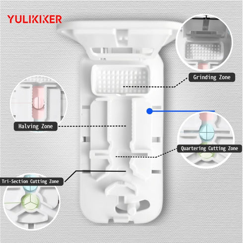 YULIKIKER 1/4 3 1 Pill Cutter with Centering Device Safety Blades for Small and Large Tablets, in Version Works