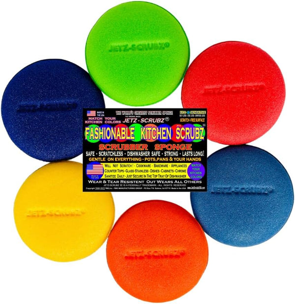 Jetz-Scrubz Fashion Rainbow Classic Round Kitchen Scrubber Sponges, Set of 6