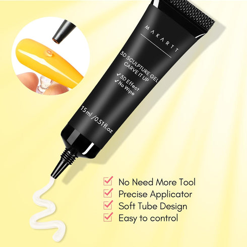 Makartt 3D Gel Nail Art Sculpting Gel - 15g No Wipe Clear Nail Glue for DIY Nail Designs