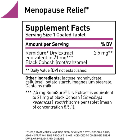 Remifemin Menopause Supplements - 60 Tablets for Symptoms Relief - Estrogen-Free, Black Cohosh, Made in Germany
