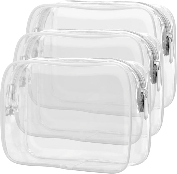 PACKISM TSA Approved Clear Makeup Bag - Waterproof Quart Size Cosmetic Bag for Women, 3 Pack