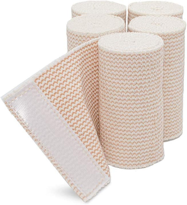 HOSPORA Latex-Free Compression Cotton Elastic Bandage, 4 Inch with Hook and Loop Closure, Pack of 5