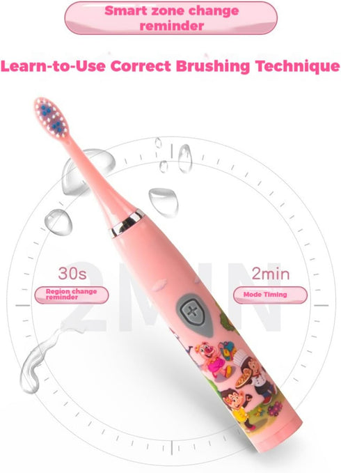 YooHoopo 3 1 2 Kids Battery Powered Sonic Toothbrush with Brush Heads, AA Battery - Soft Bristles, IPX Waterproof, Mins