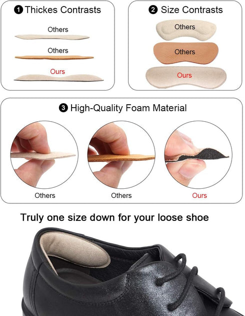 Dr. Foot's Heel Grips Liner Insert for Loose Shoes - Non-Slip Shoe Inserts Preventing Heel Slipping and Rubbing (Beige)