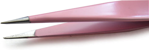 Precision Stainless Steel Eyebrow Tweezers Set, Pointed and Slanted Tip, Curved Brow Scissors, Pink Travel Case