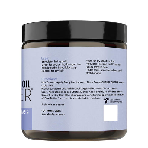 Sunny Isle Rosemary Jamaican Black Castor Oil Pure Butter 4oz - Stimulates Hair Growth & Moisturizes Hair & Skin