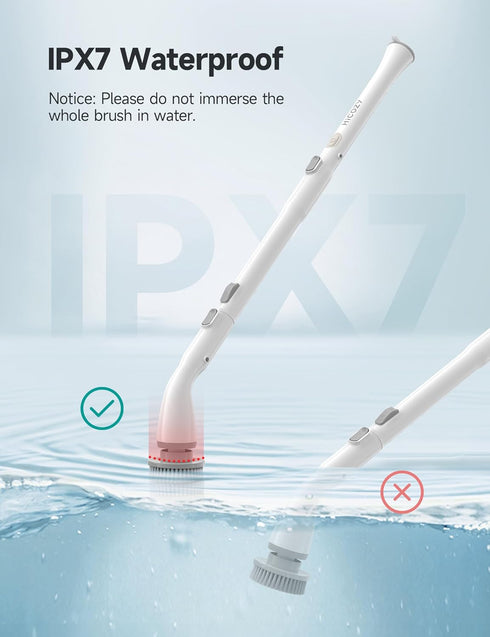 HiCOZY Electric Spin Scrubber HS1, Cordless Shower Scrubber for Cleaning with 4 Replaceable Brush Heads Adjustable Extension Handle, IPX7 Waterproof Cleaning Brush for Bathroom Floor White by Hicozy