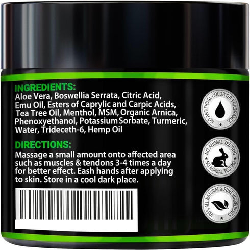 Maximum Strength Hemp Cream for Muscle, Joint, Back, Knee Relief - Natural Hemp Oil Extract Gel Rub