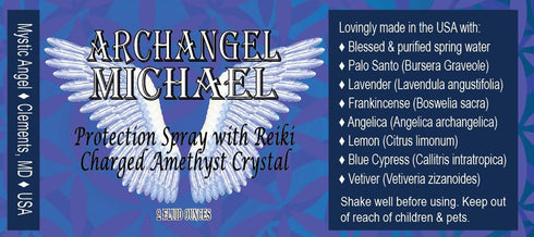 Archangel Michael Sacred Spray (2 oz) - High Frequency Essential Oil Blend with Reiki Charged Amethyst Crystal, Glass